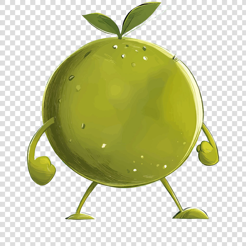 Cartoon green apple with arms and legs