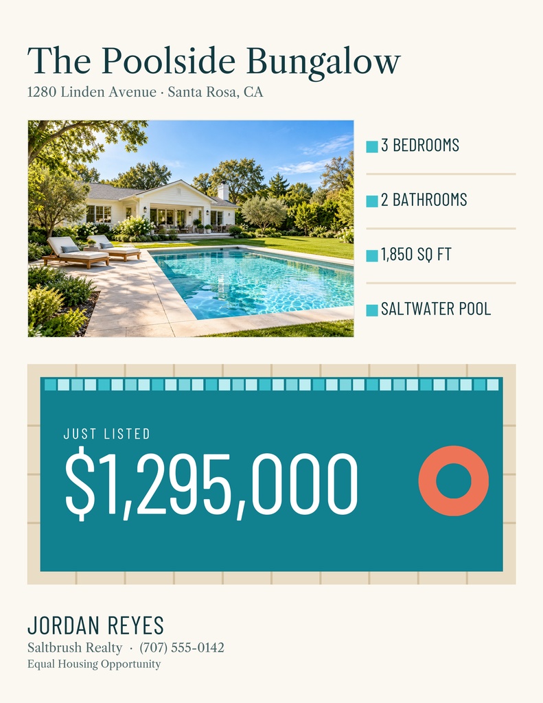 Preview for The Poolside Bungalow Listing Letter Flyer Template