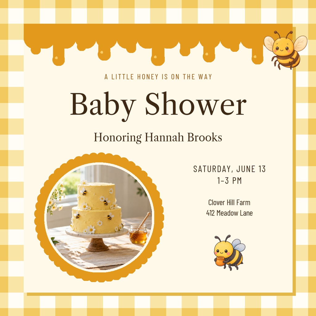 Preview for Busy Little Bee Baby Shower Square Post Template