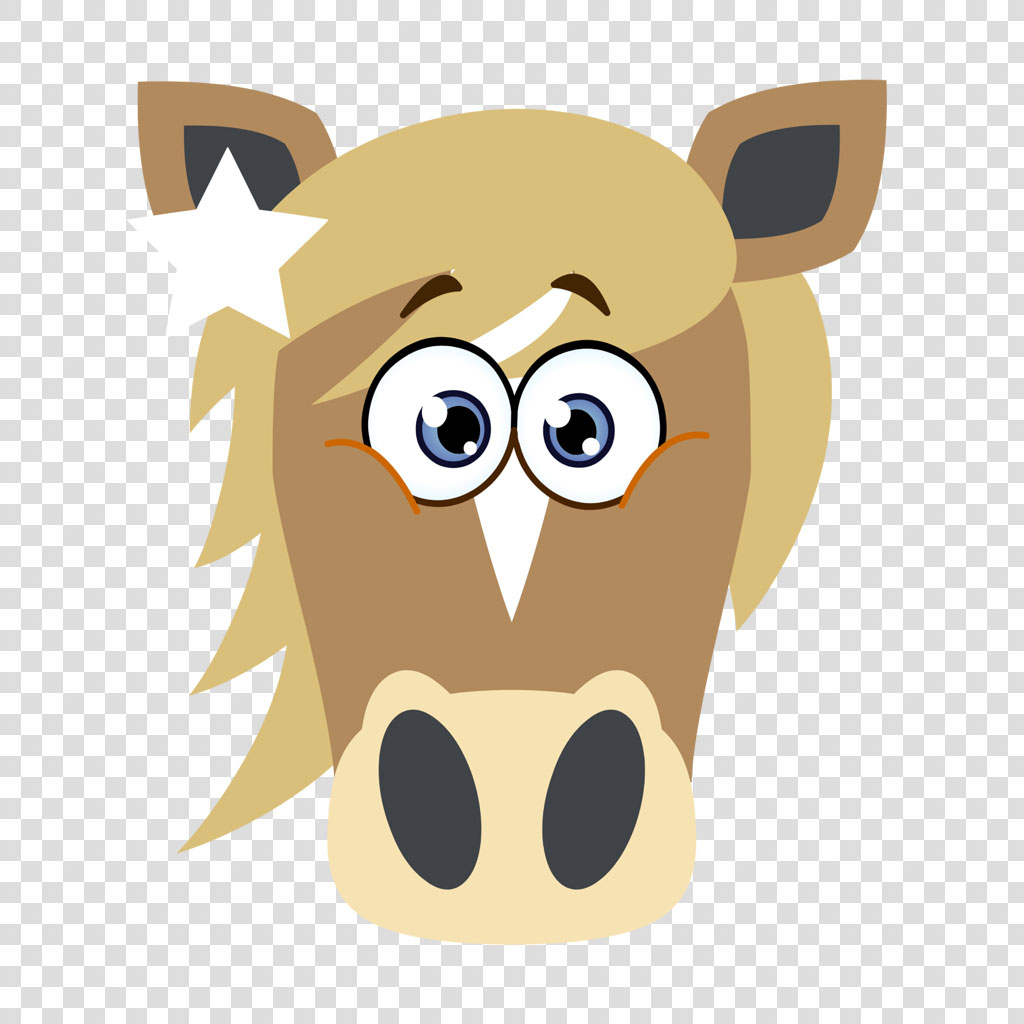 A cartoon horse's face with glasses and a star