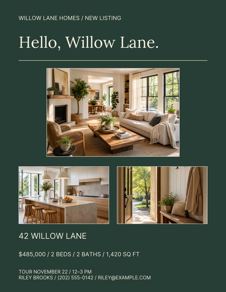 Preview for The Willow Lane Bungalow Letter Flyer Template