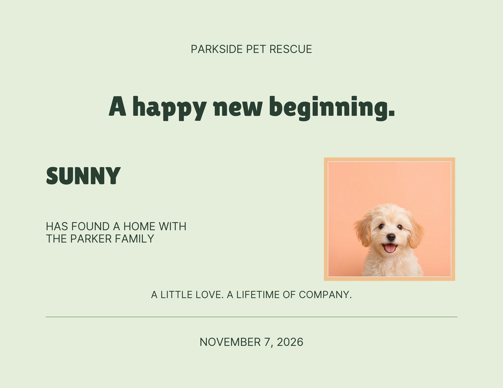 Preview for Happy Tails Adoption Day Keepsake Certificate Template