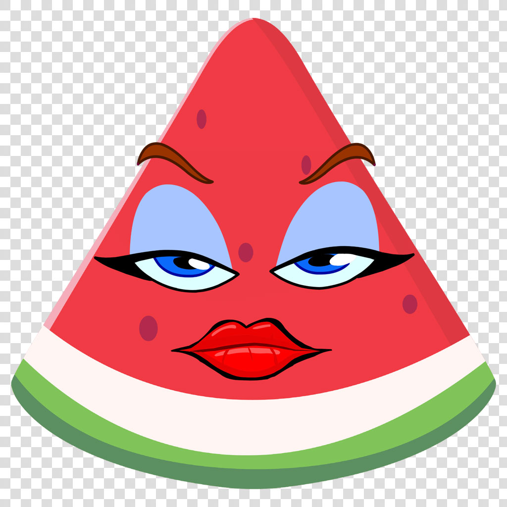 A cartoon watermelon slice with a face