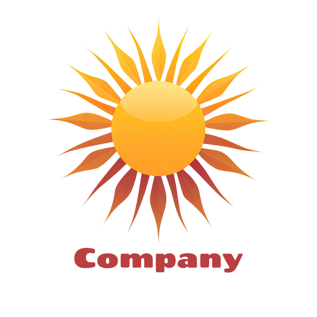 Company logo with a stylized sun