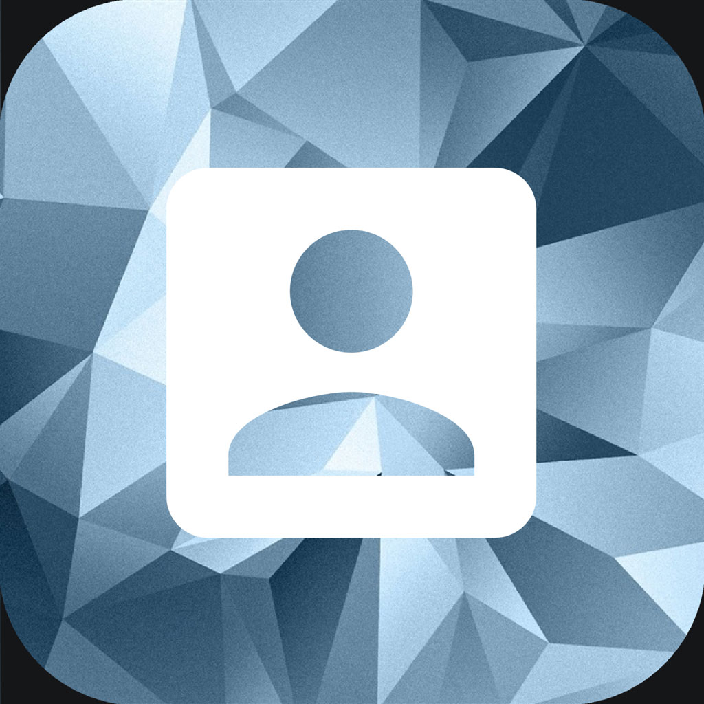 User profile icon with a blue geometric background