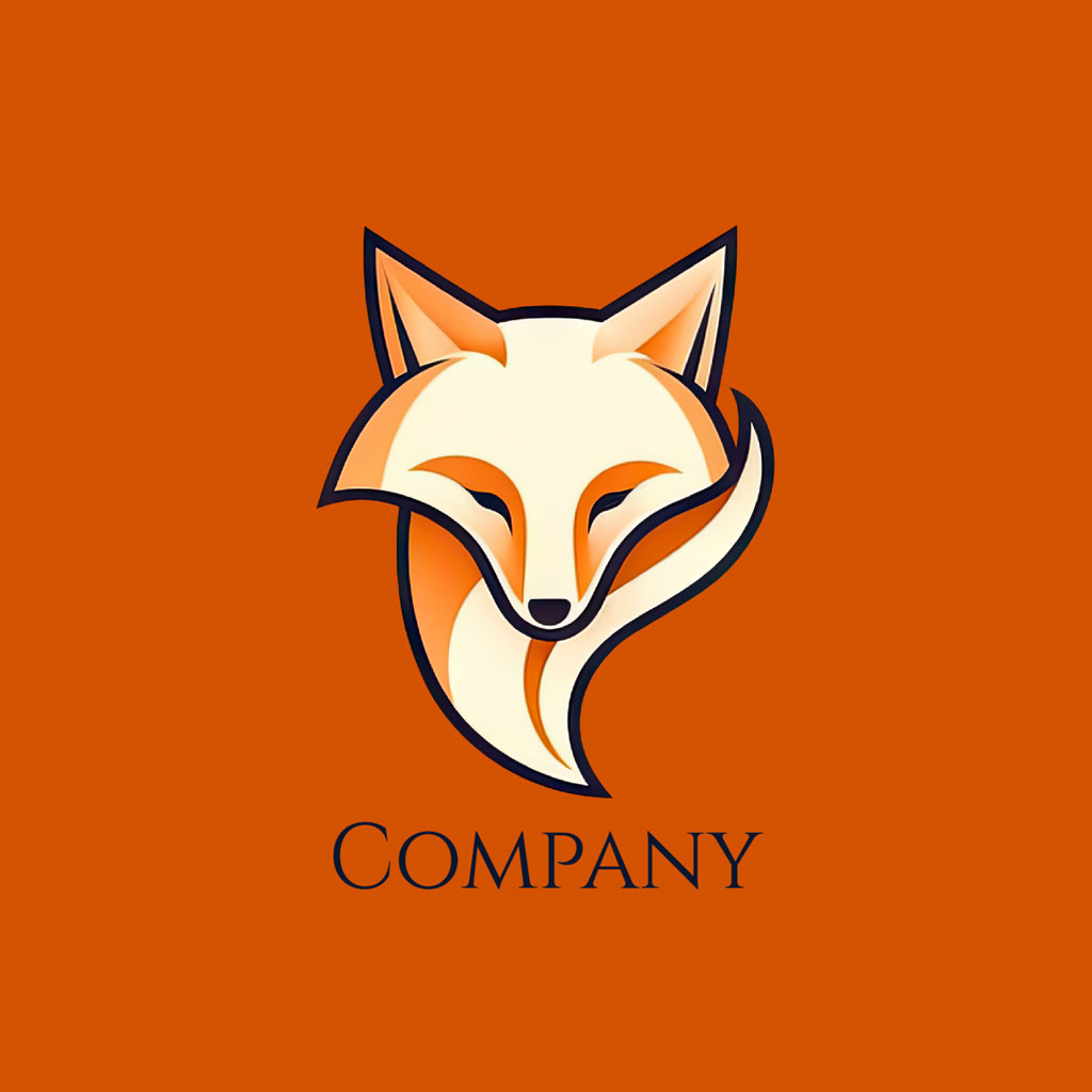 Stylized fox head logo on an orange background