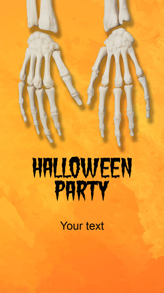 Halloween party invitation with skeleton hands