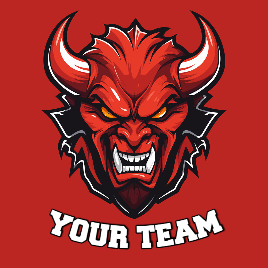 Red devil mascot logo with horns and sharp teeth