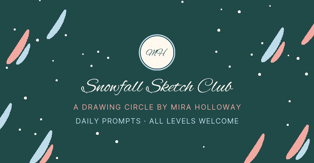 Dark green group cover with brush strokes, falling dots, and Snowfall Sketch Club text
