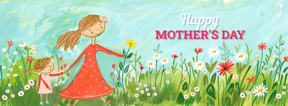 Mother and daughter in a field of flowers