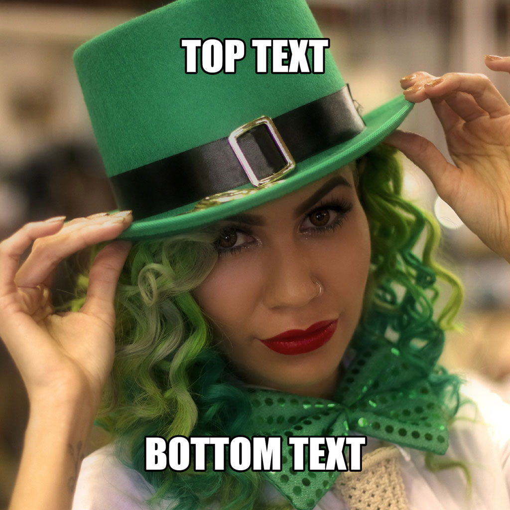 Woman with green curly hair and hat adjusting it with both hands
