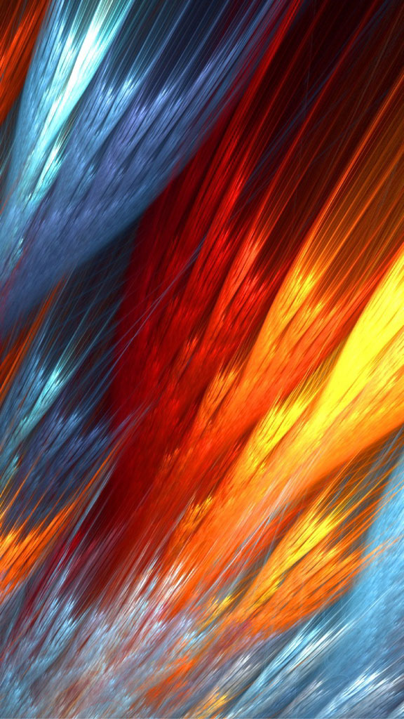 Abstract art with red, orange, yellow, and blue streaks