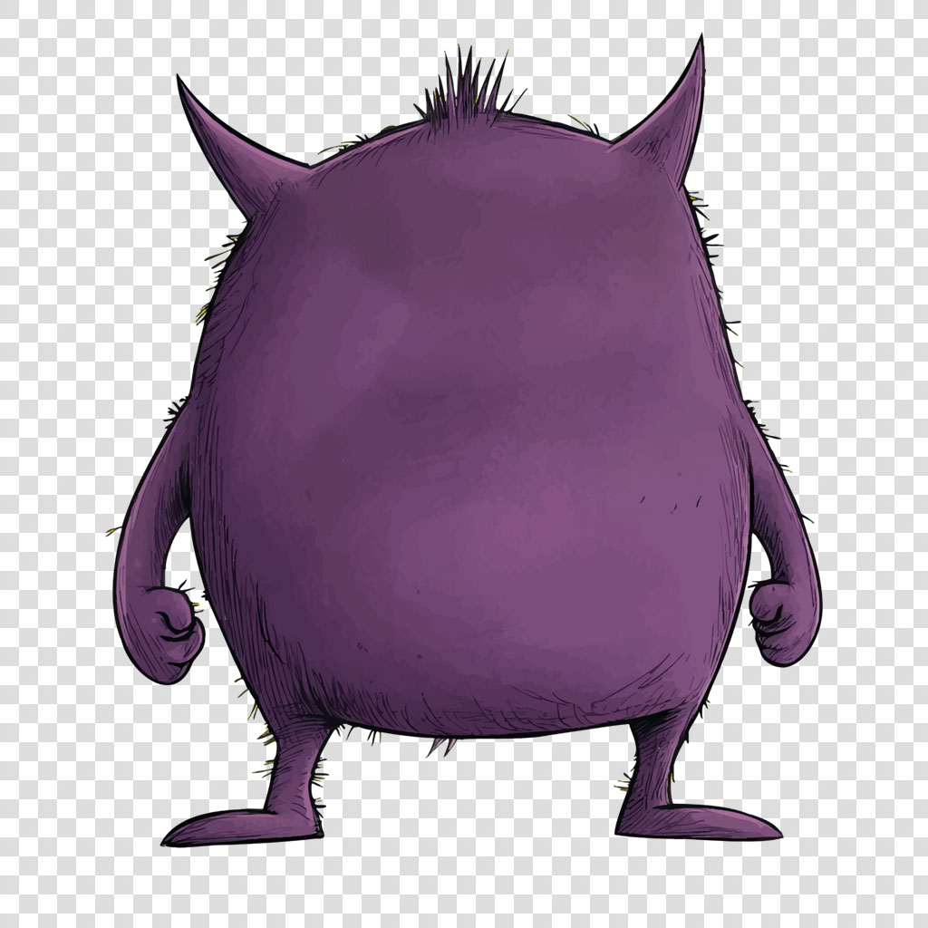 A purple monster with two horns and a round body.