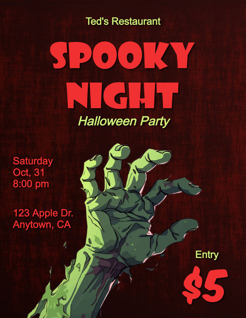 Halloween party flyer with zombie hand