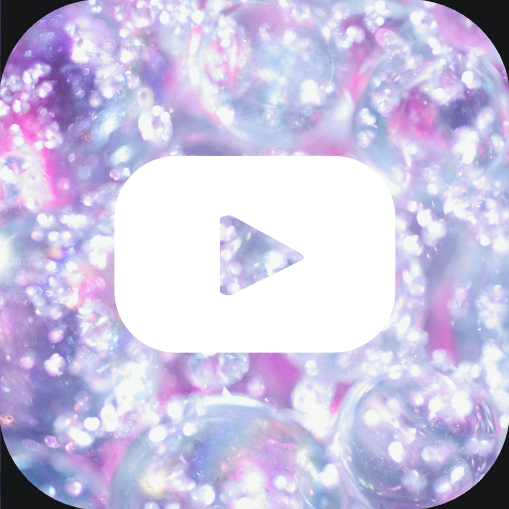 Play button icon on a background of iridescent bubbles