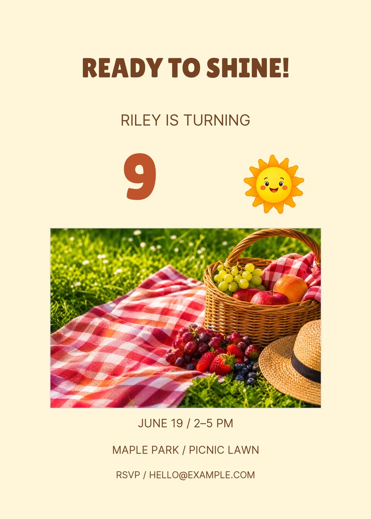 Preview for Nine And Ready To Shine 5 × 7 Invitation Template