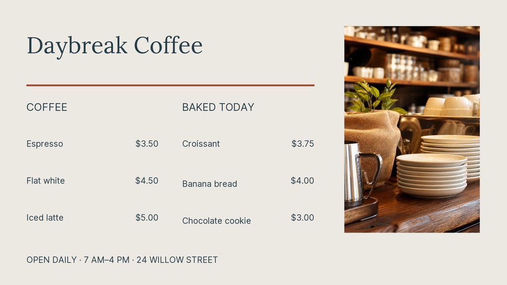 Preview for Daybreak Coffee Digital Menu Board Template