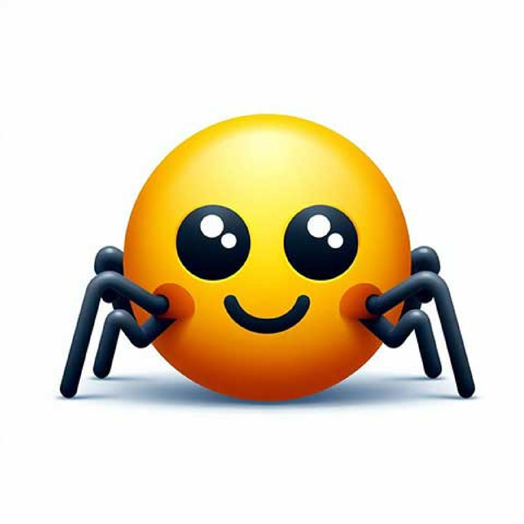 A yellow emoji with a blushing face and black spider legs