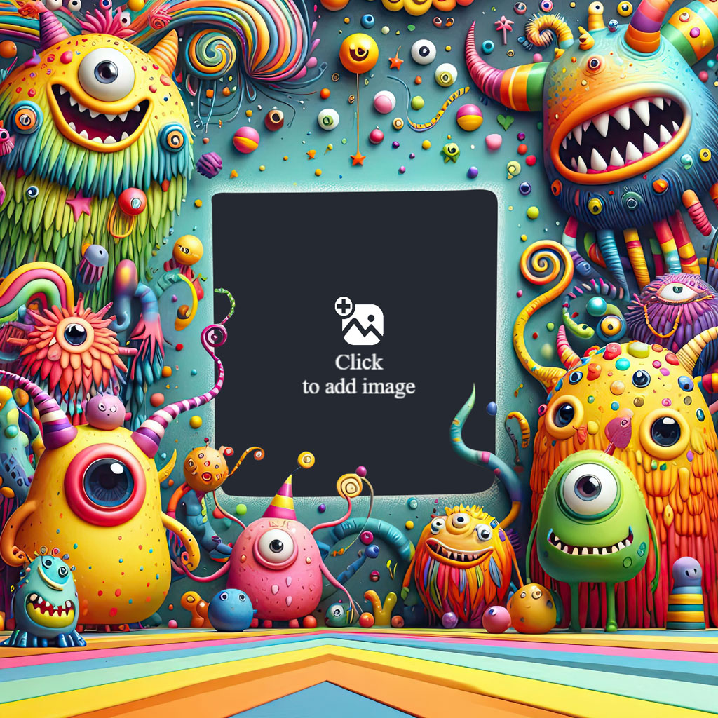 A tablet surrounded by diverse, colorful cartoon monsters in a lively setting