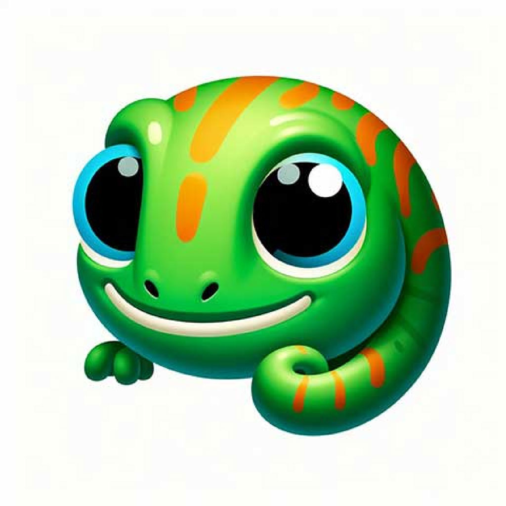 A cartoon frog with large, round eyes and a smiling face.