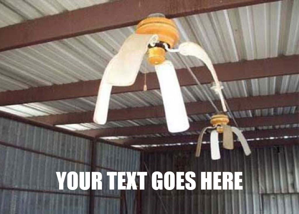 Two broken ceiling fans in a metal shed