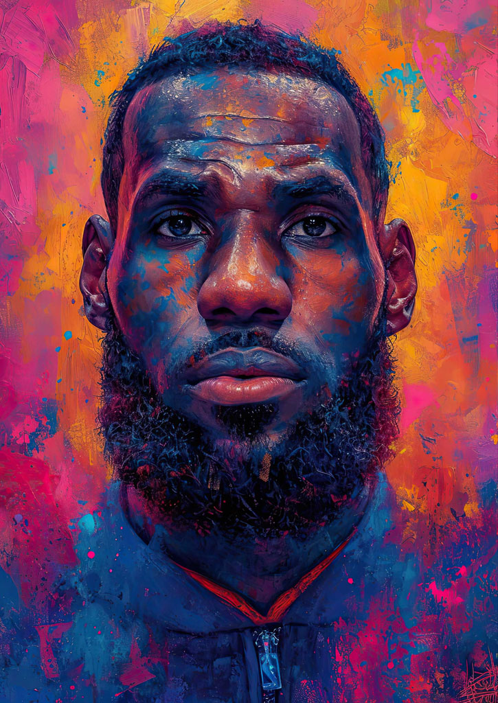 A man with a beard in a colorful portrait