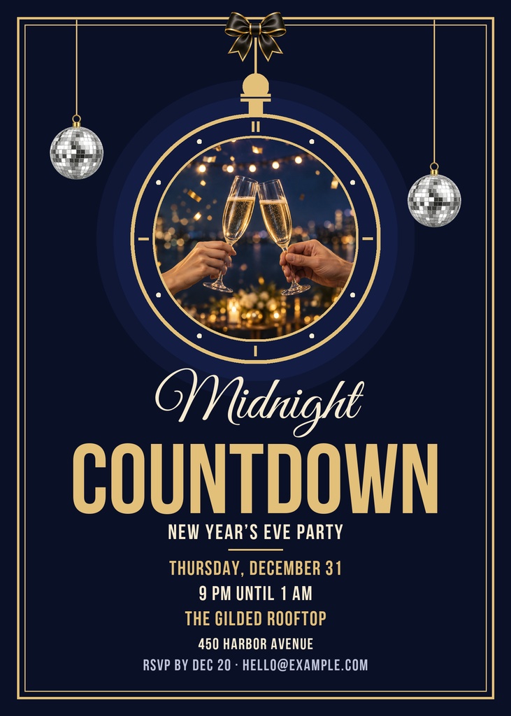 Preview for Midnight Countdown Party 5 × 7 Invitation Template