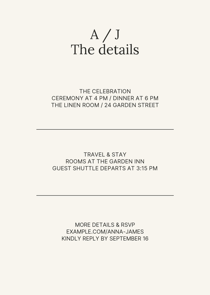 Preview for The Linen Room Wedding Details Card Template
