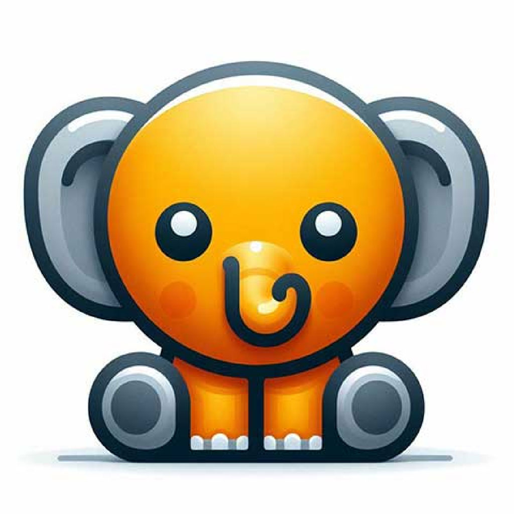 A cartoon elephant with large pink ears and tusks