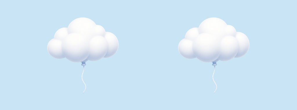 Two white cloud-shaped balloons floating on a light blue background.