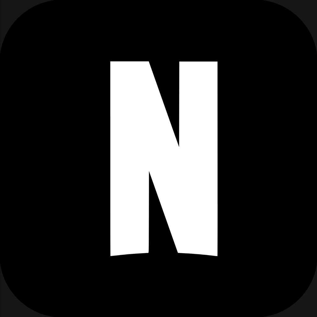 White letter N on a black rounded square background