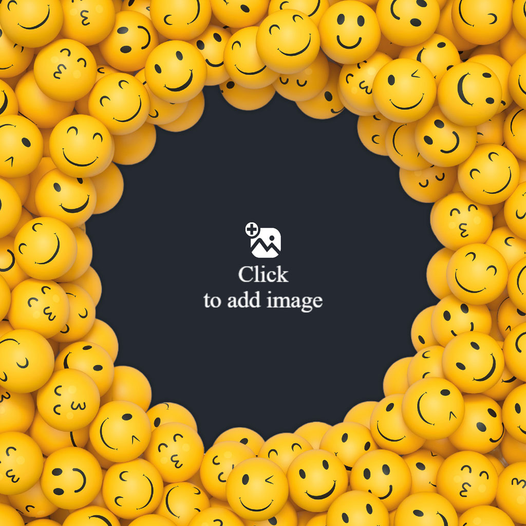 A heart-shaped frame composed of numerous yellow smiley faces on a dark background.