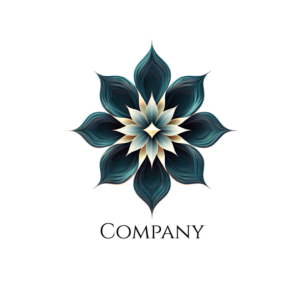 Stylized flower logo with teal and white petals