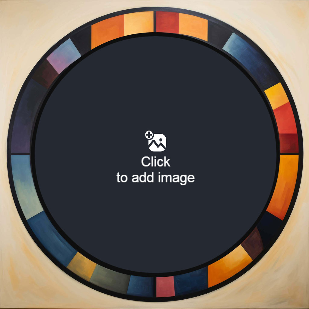 A digital painting of a black circle with a multicolored border.