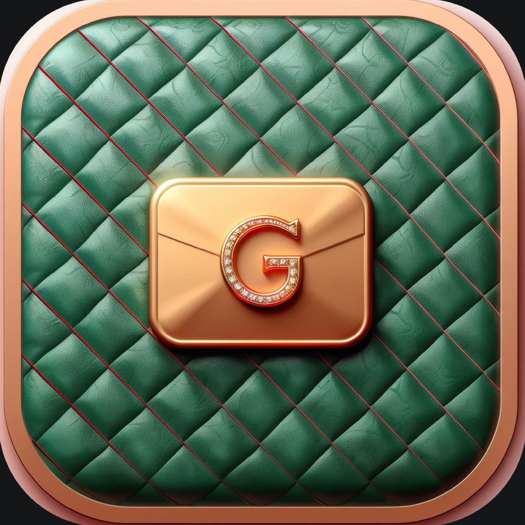 Gold envelope icon on a quilted green background