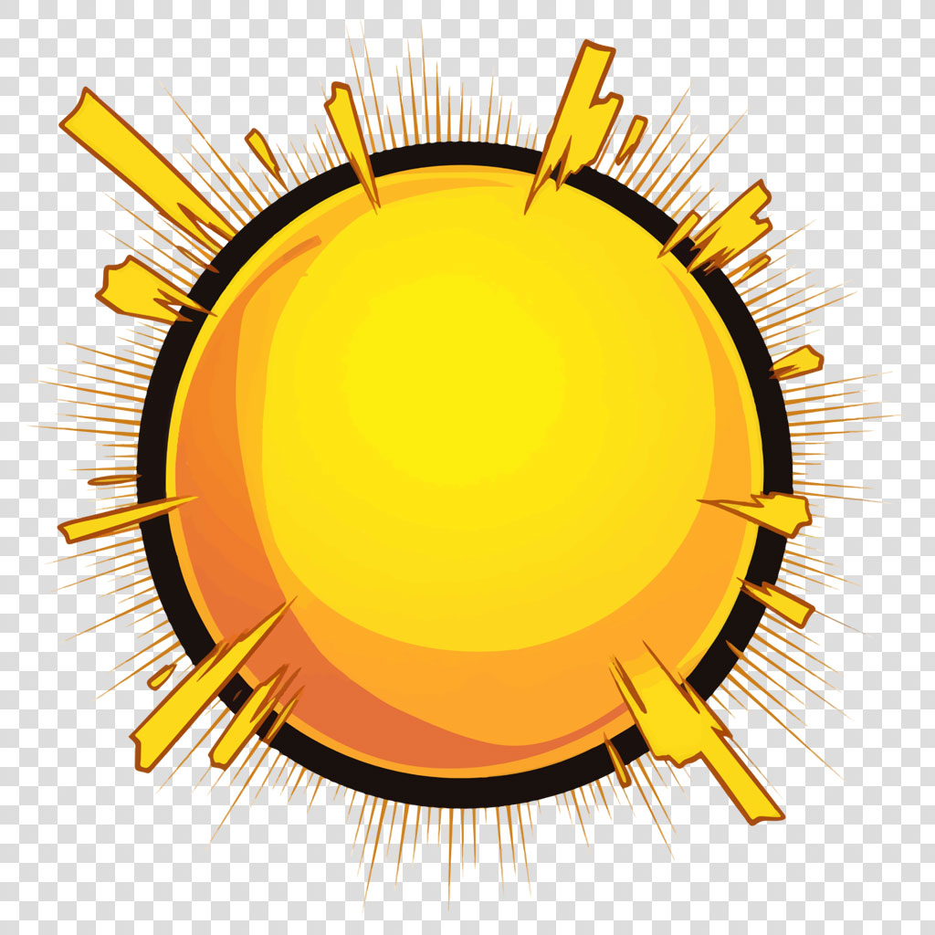 Stylized sun with yellow and orange colors and dynamic rays