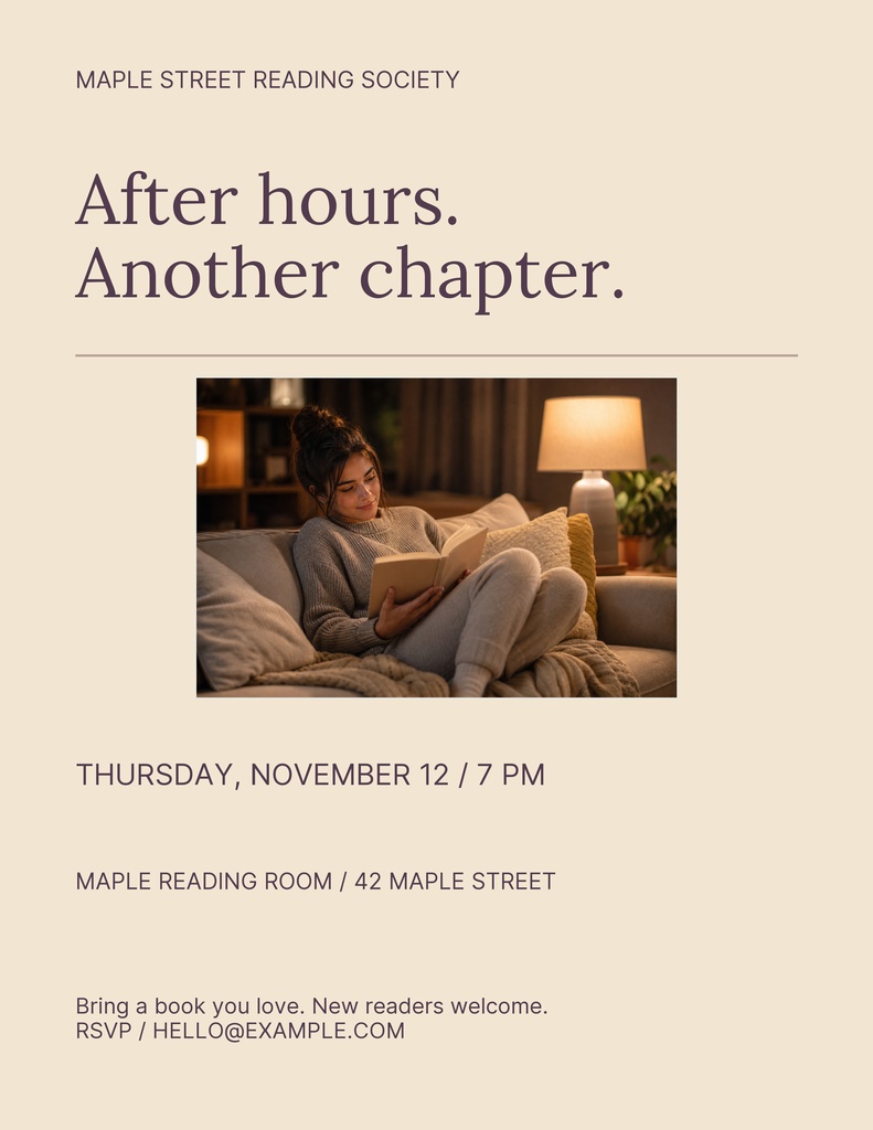 Preview for After Hours Book Club Letter Flyer Template