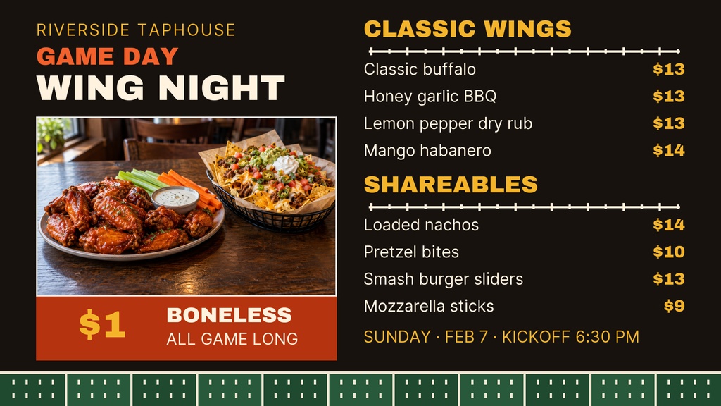 Preview for Game Day Wing Night Digital Menu Board Template