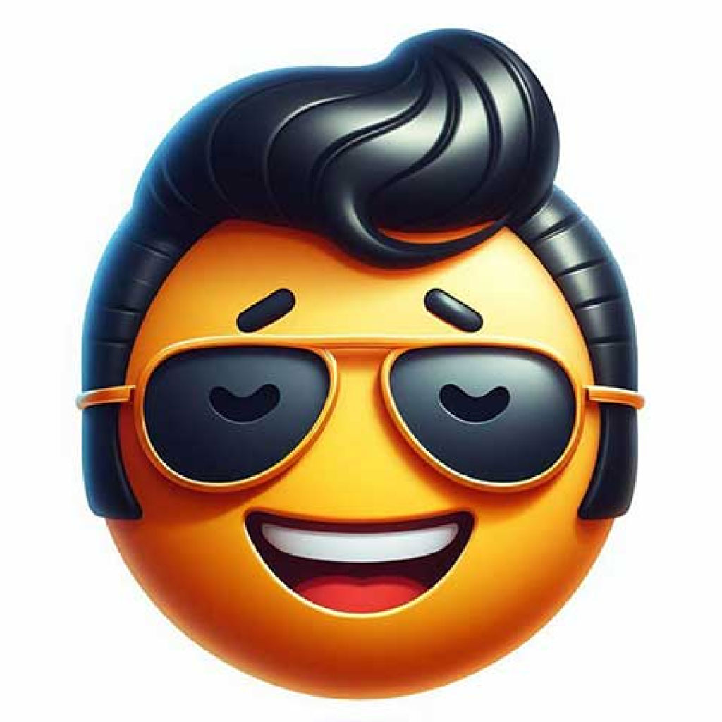 Cartoon Elvis Presley wearing sunglasses and a black leather jacket