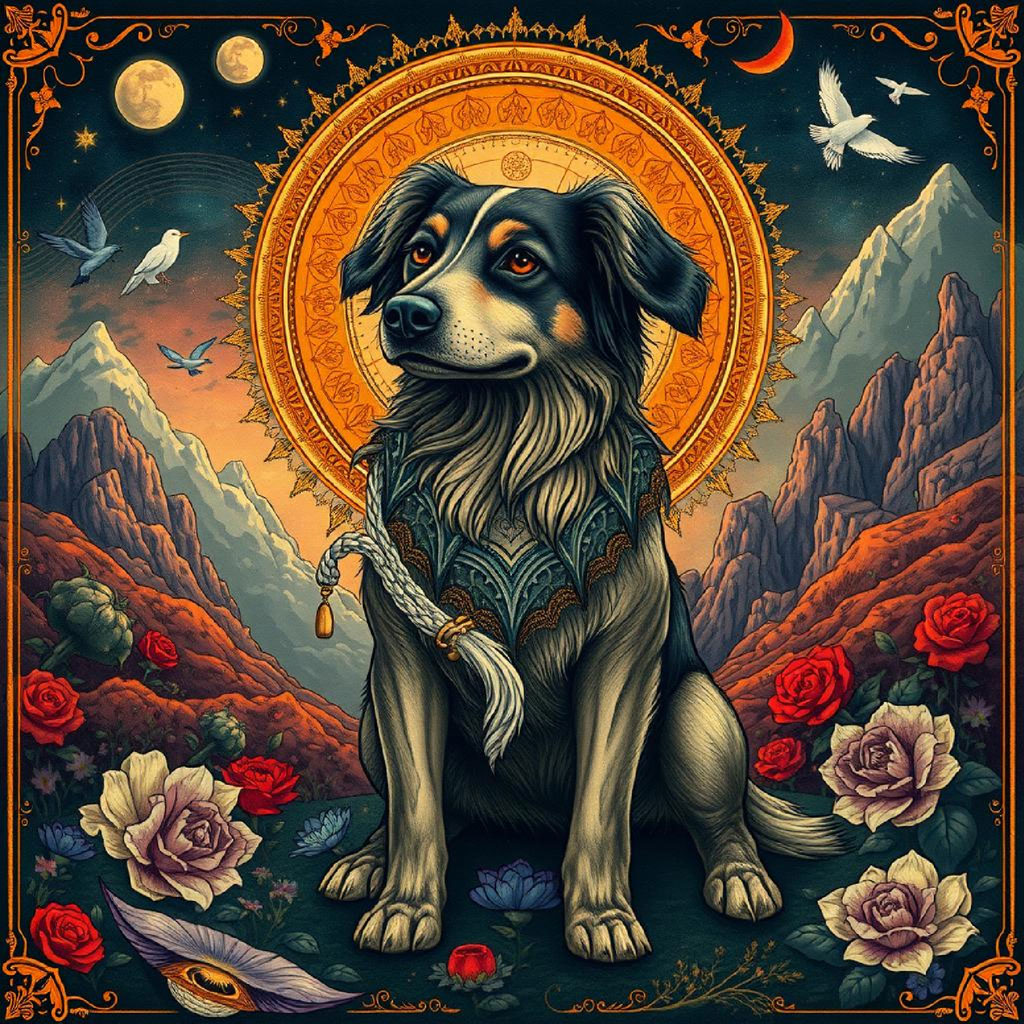 Illustration of a woman with flowers in her hair and traditional jewelry.