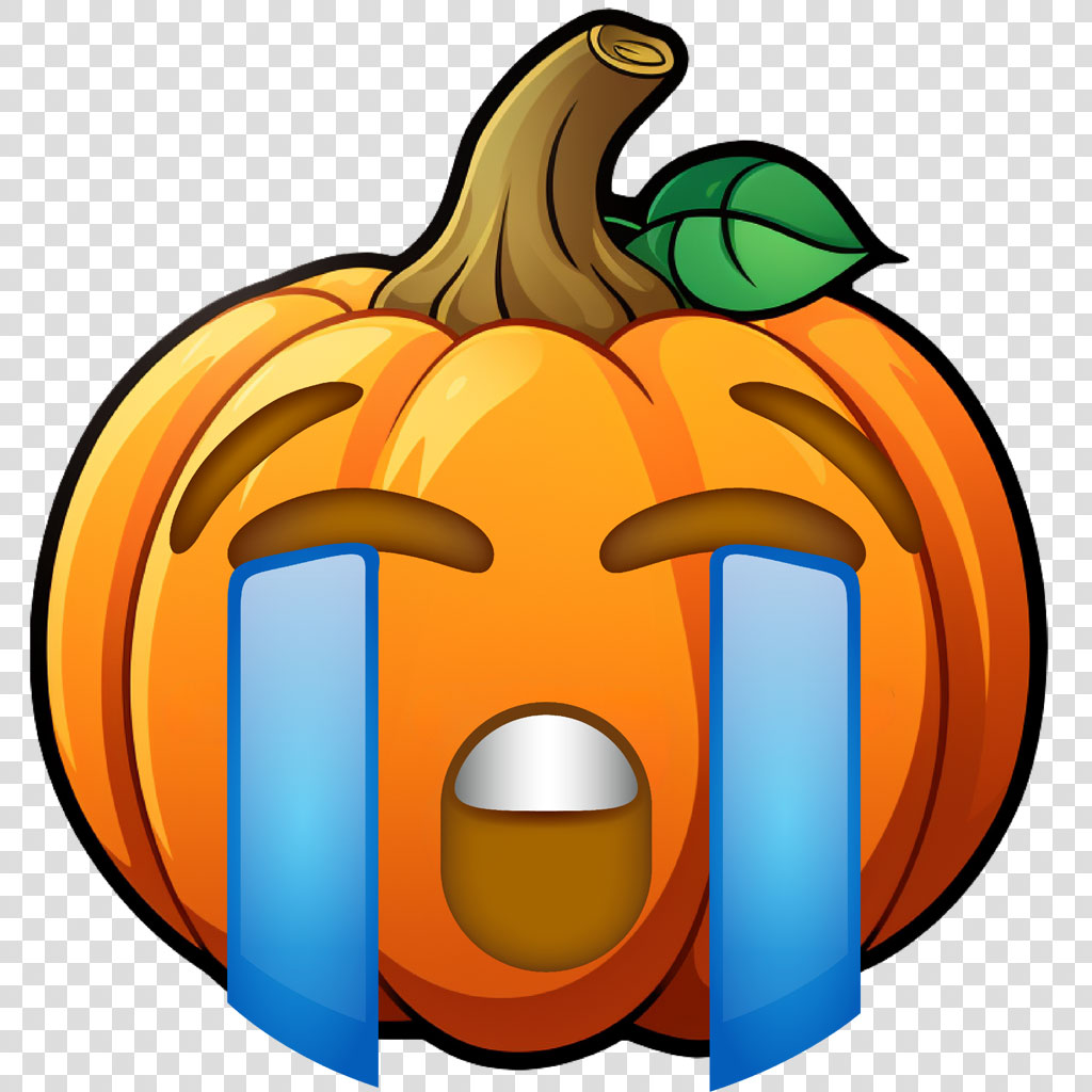 Crying pumpkin emoji with tears and a frowning face