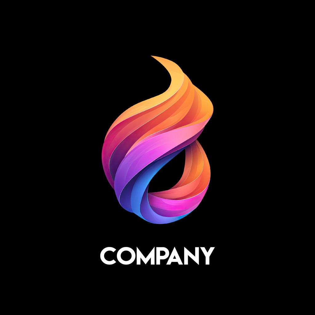 Stylized flame logo with gradient colors