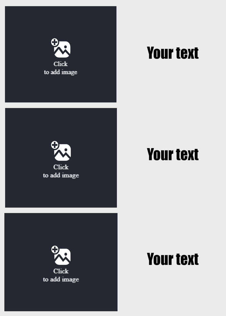 Three blue gradient rectangles with placeholder text