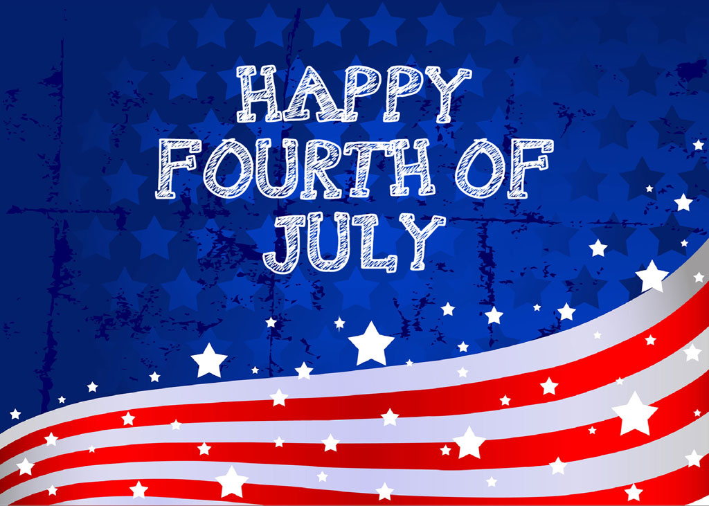Happy Fourth of July graphic with red, white, and blue theme