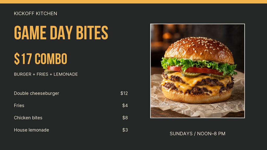 Preview for Kickoff Kitchen Digital Menu Board Template