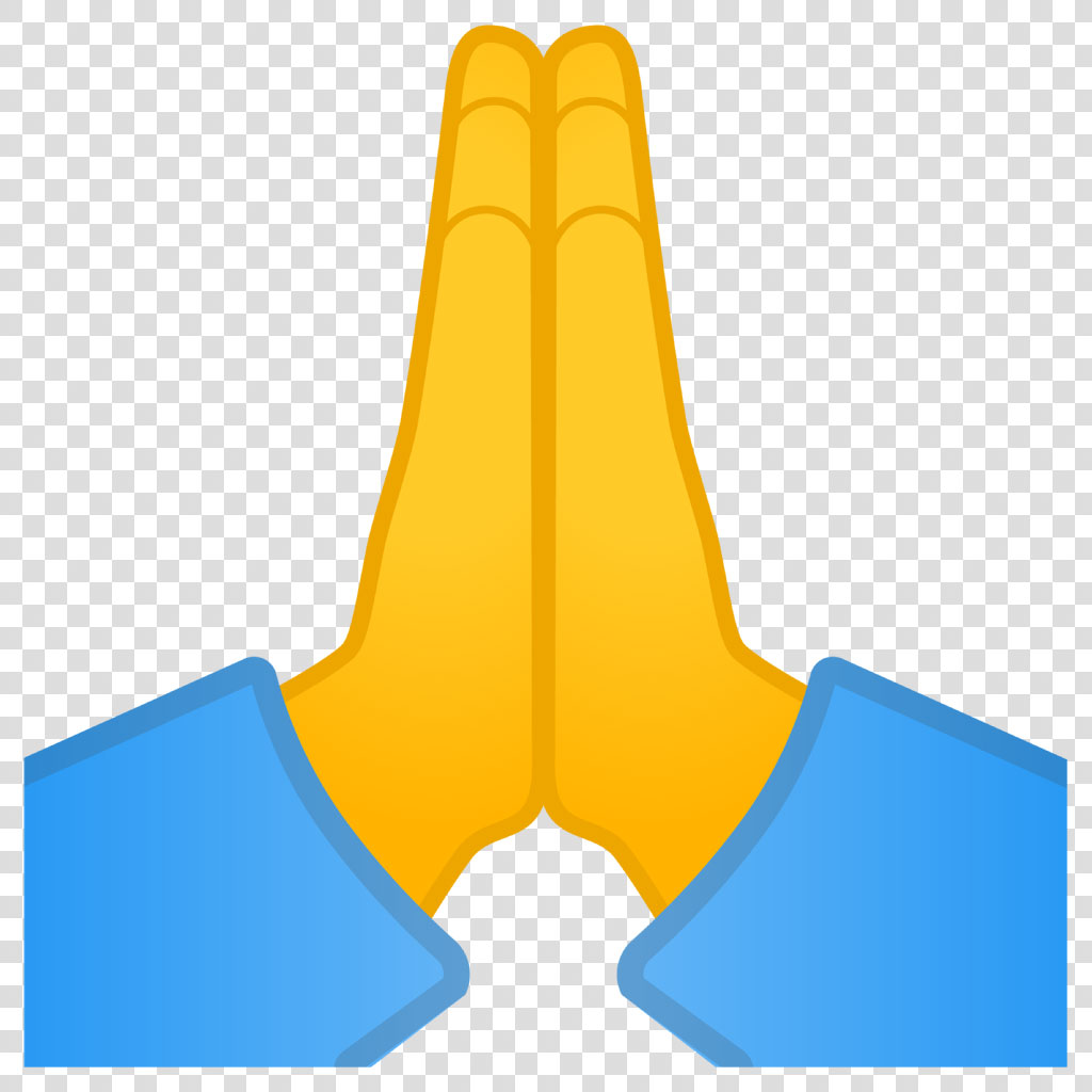 Praying hands emoji with blue sleeves