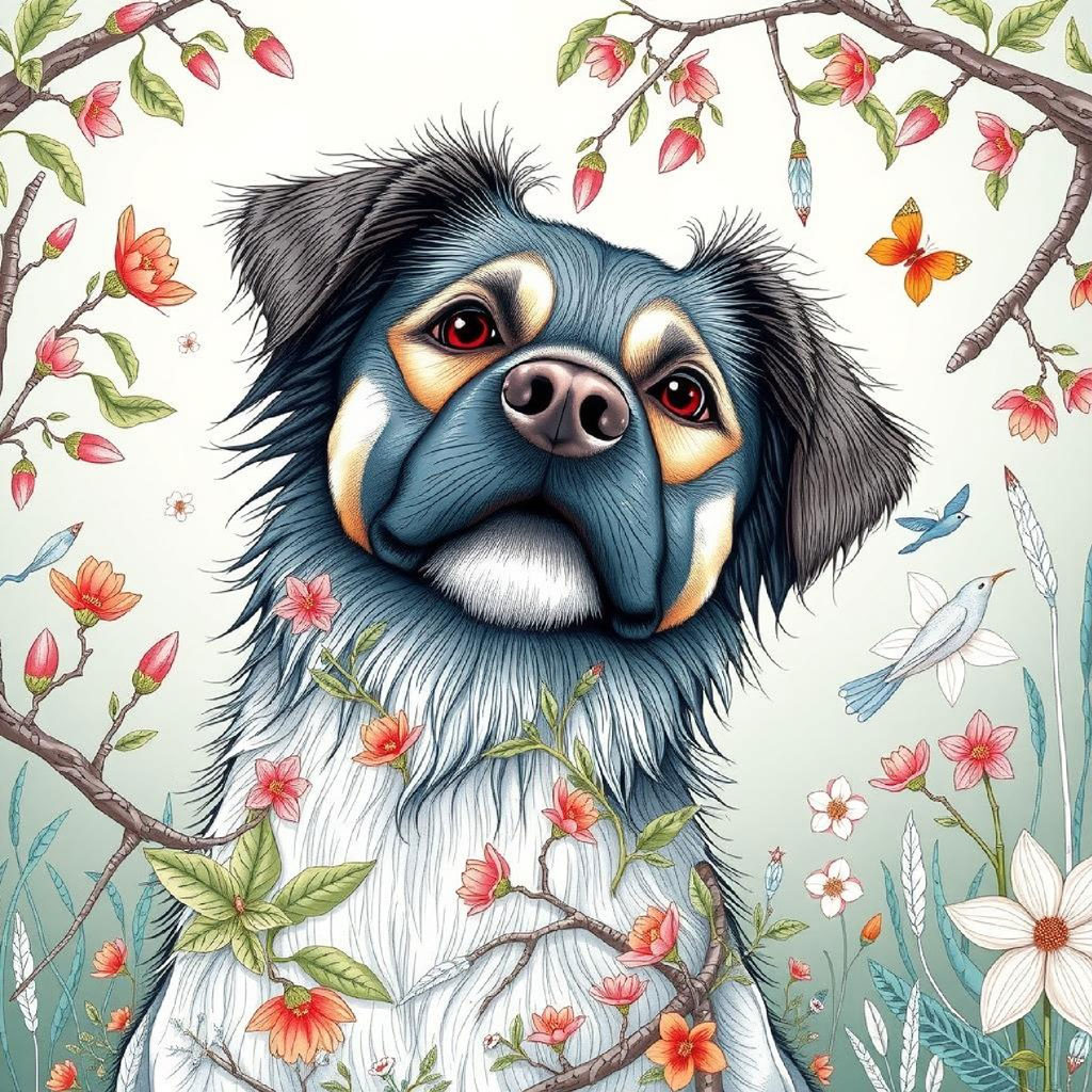 Illustration of a woman with blue hair and flowers