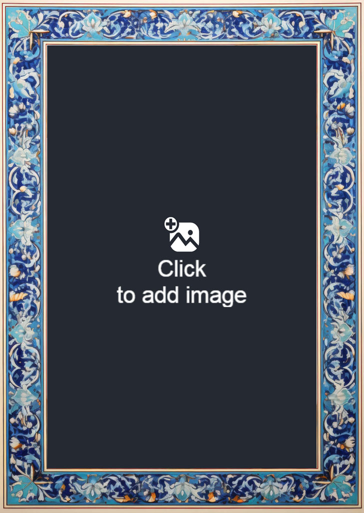 Ornate blue floral frame with a dark center