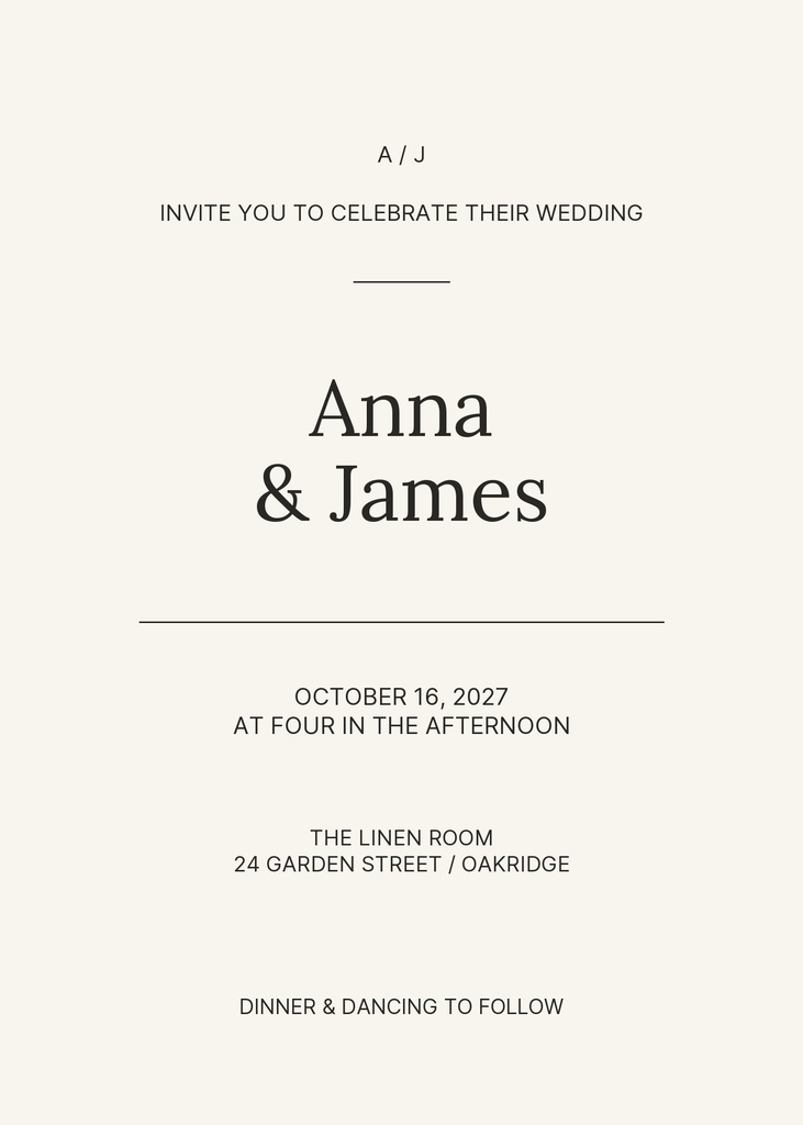 Preview for The Linen Room Wedding 5 × 7 Invitation Template