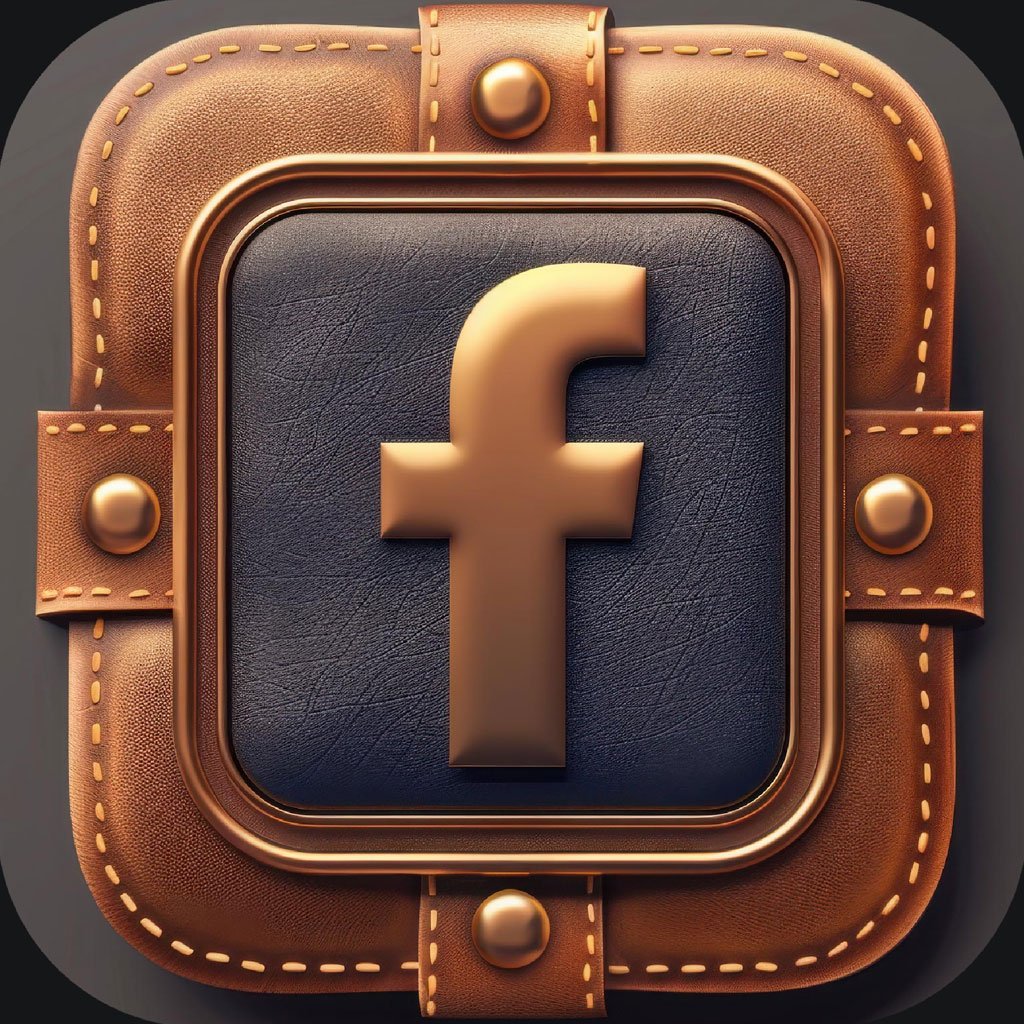 Facebook logo in a leather-bound frame